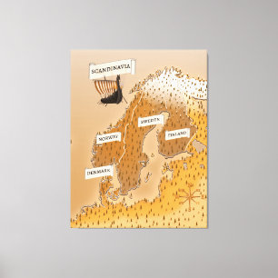 Sepia-Karte Skandinaviens Leinwanddruck