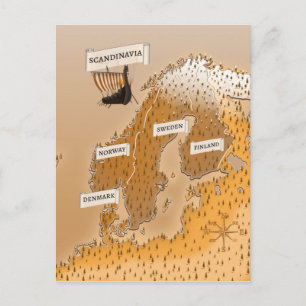 Sepia-Karte von Skandinavien Postkarte