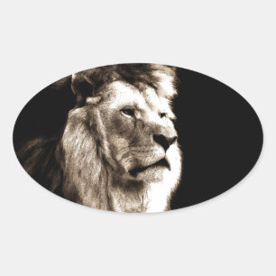 Sepia Lion Ovaler Aufkleber