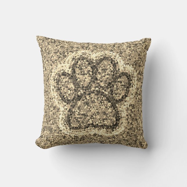 Sepia Low Poly Dog Paw Print Kissen (Vorderseite)