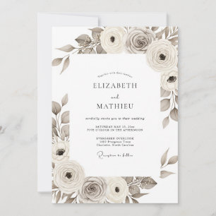 Sepia-Malerische Blumengeburt Hochzeit Einladung