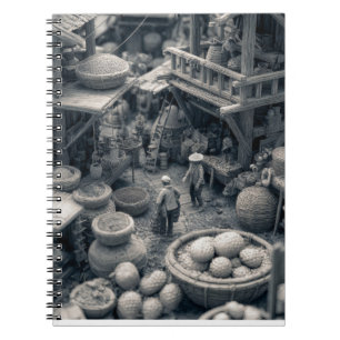 Sepia Market Scene Carnet détail du panier