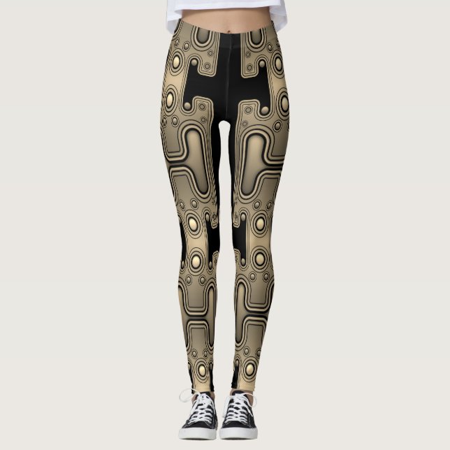 Sepia Mechanischer Android Futuristischer Roboter Leggings (Vorderseite)