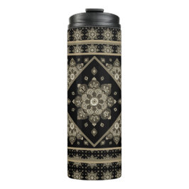 Sepia Medallions auf schwarzen Thermal Tumbler Thermosbecher