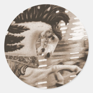 Sepia Merry Horse Runder Aufkleber
