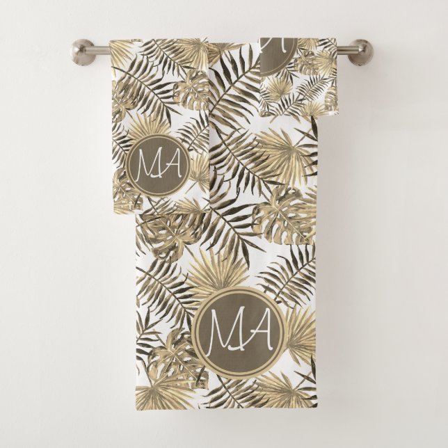 Sepia Mit Monogramm tropisches Dschungelbad Badhandtuch Set (Insitu)