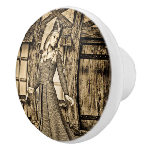 Sepia-Mittelalterprinzessin-Renaissance-Kunst Keramikknauf