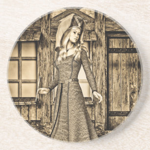 Sepia-Mittelalterprinzessin-Renaissancekunst Getränkeuntersetzer