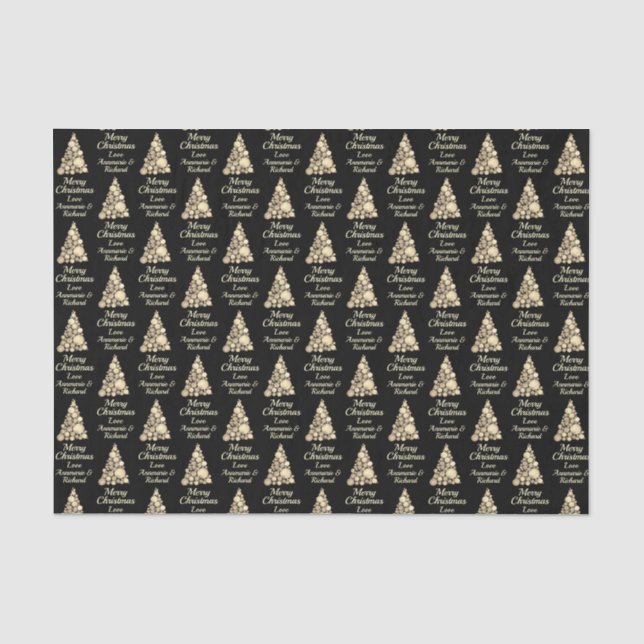 Sepia Moderne frohe Weihnachtsbaum mit Namen Seidenpapier (Vorderseite)