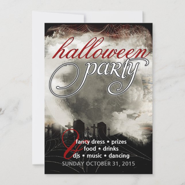 Sepia Moon Friedhof Dreams Halloween-Party Einladu Einladung (Vorderseite)