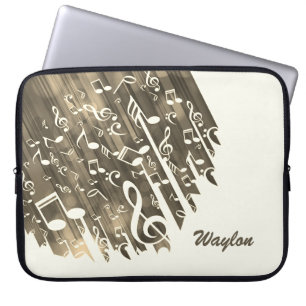 Sepia-Musiknoten und benutzerdefinierte Monogramm Laptopschutzhülle
