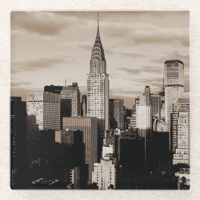 Sepia New York City Ink Sketch Glasuntersetzer (Vorderseite)