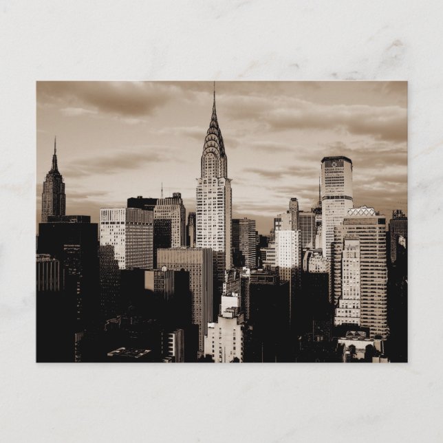 Sepia New York City Ink Sketch Postkarte (Vorderseite)