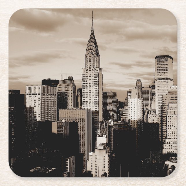 Sepia New York City Ink Sketch Rechteckiger Pappuntersetzer (Vorderseite)
