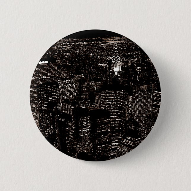 Sepia New York City Night Skyline Button (Vorderseite)
