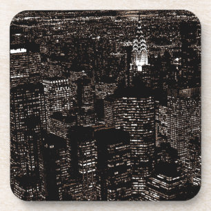 Sepia New York City Night Skyline Getränkeuntersetzer