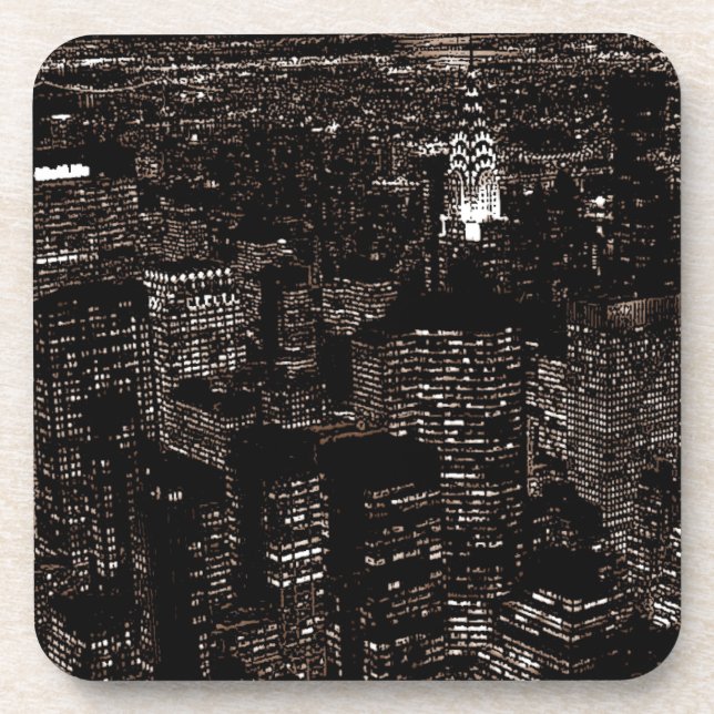 Sepia New York City Night Skyline Getränkeuntersetzer (Vorderseite)