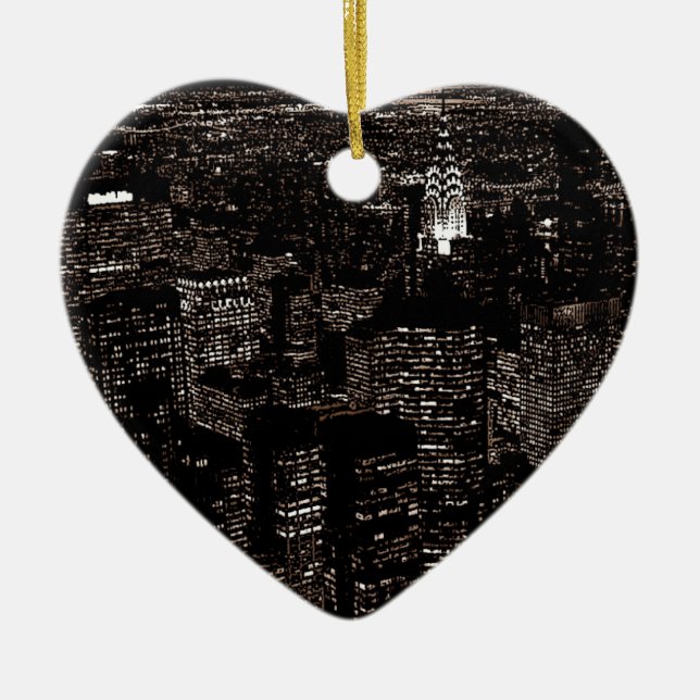 Sepia New York City Night Skyline Keramikornament (Vorne)