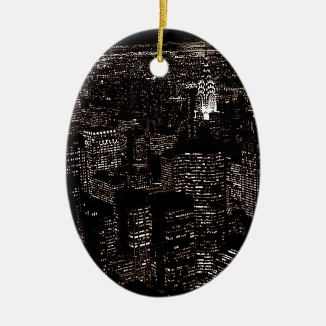 Sepia New York City Night Skyline Keramikornament (Vorne)