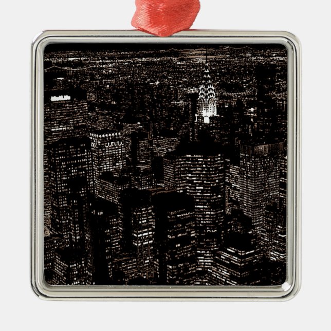 Sepia New York City Night Skyline Ornament Aus Metall (Vorne)