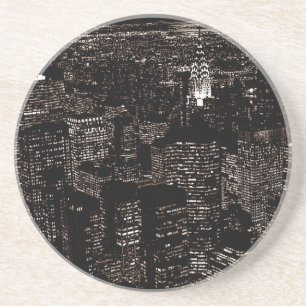 Sepia New York City Night Skyline Sandstein Untersetzer