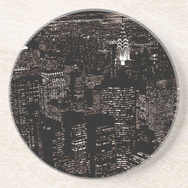 Sepia New York City Night Skyline Sandstein Untersetzer (Vorne)