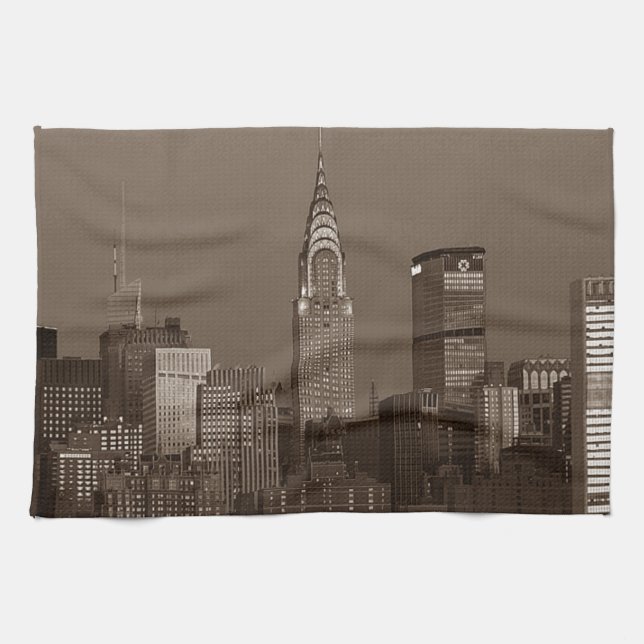 Sepia New York City Skyline Geschirrtuch (Horizontal)