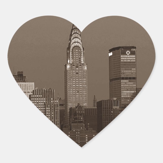 Sepia New York City Skyline Herz-Aufkleber (Vorderseite)
