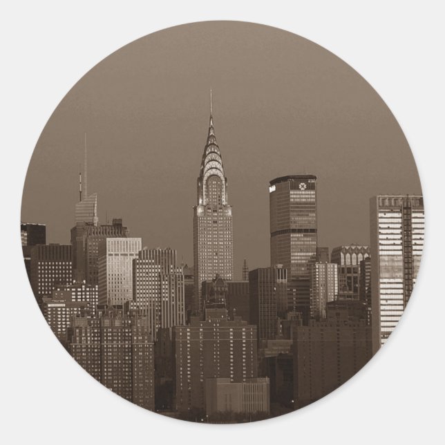 Sepia New York City Skyline Runder Aufkleber (Vorderseite)
