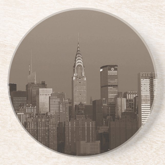 Sepia New York City Skyline Sandstein Untersetzer (Vorne)