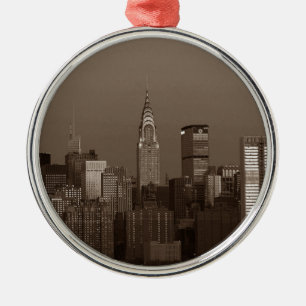 Sepia New York City Skyline Silbernes Ornament