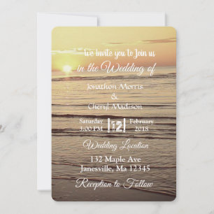 Sepia Ocean Waves Sunset Wedding Einladungen