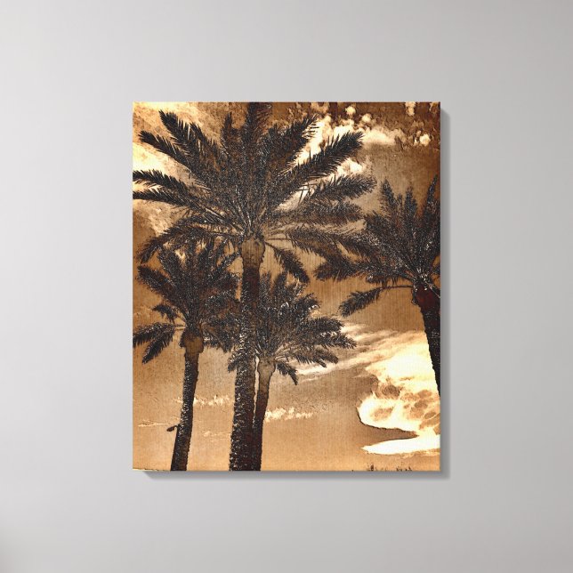 Sepia Palm Trees Leinwanddruck (Vorderseite)