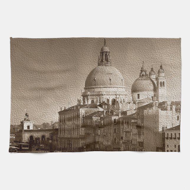 Sepia Paper Effect Venice Grand Canal Geschirrtuch (Horizontal)