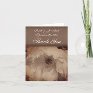 Sepia Peony Mariage Floral Carte de remerciements