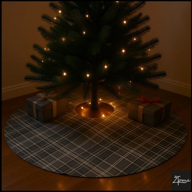 Sepia Plaid Vintage Tartan Taupe Check Polyester Weihnachtsbaumdecke (Von Creator hochgeladen)