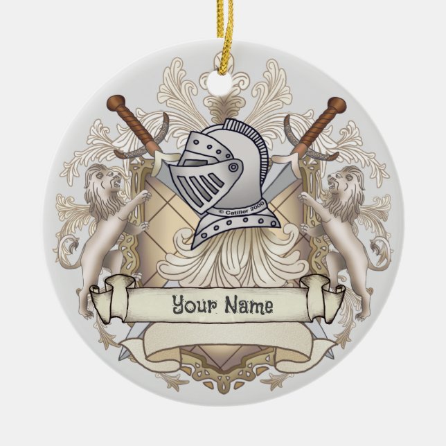 Sepia-Ritterschild-Nachname Keramik Ornament (Vorne)