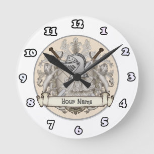 Sepia-Ritterschild-Nachname Runde Wanduhr