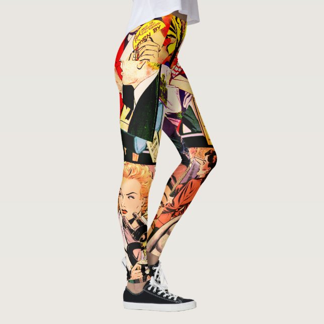 Sepia Romance Comic Book Cover Jumble Collage Leggings (Rechts)