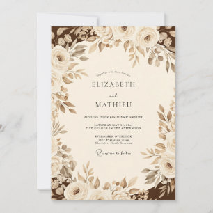 Sepia Romantische Blumige Hochzeit Einladung