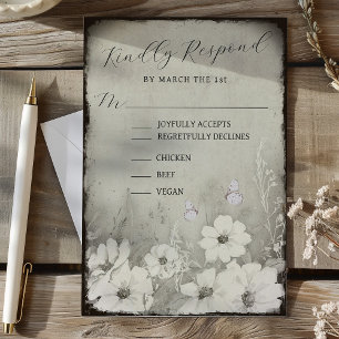 Sepia Rustikaler Schmetterling Wildblumen Hochzeit RSVP Karte