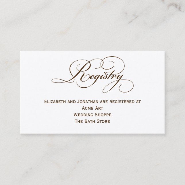 Sepia Script Wedding Registry Information Card Begleitkarte (Vorderseite)