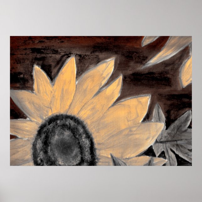 Sepia Sonnenblumenöl Malerei feine moderne Kunst Poster (Vorne)