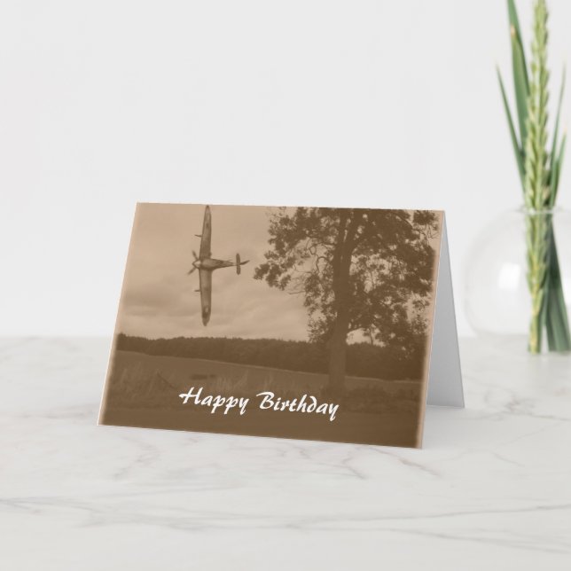 Sepia Spitfire Happy Birthday Karte (Vorderseite)