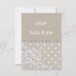 Sepia Spot Lace Diamond Wedding Response Card Einladung