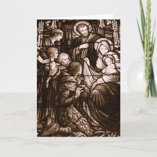 Sepia Stain Glass Weihnachtskarte Feiertagskarte (Vorderseite)