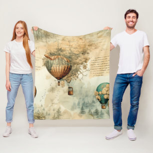 Sepia-Steampunk-Heißluftballon-Globus-Karte Fleecedecke
