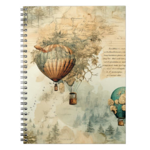 Sepia-Steampunk-Heißluftballon-Globus-Karte Notizblock