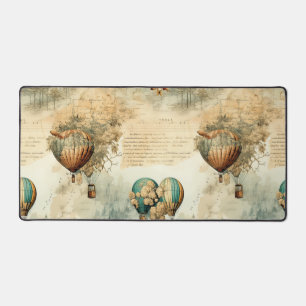 Sepia-Steampunk-Heißluftballon-Globus-Karte Schreibtischunterlage