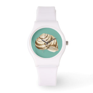 Sepia Stripte Muschel auf Aquamarin Armbanduhr